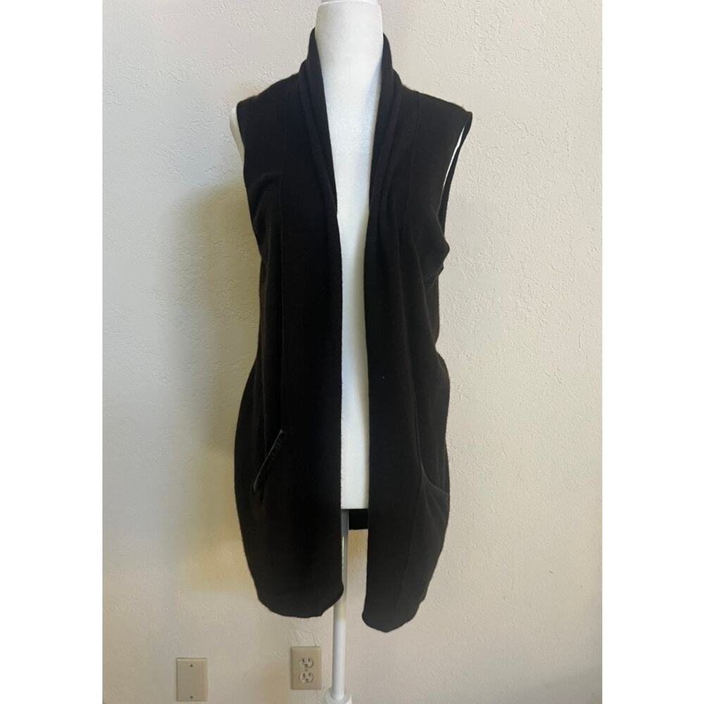 Kinross Women's Brown Cashmere Cardigan with leather trim pockets Size Large